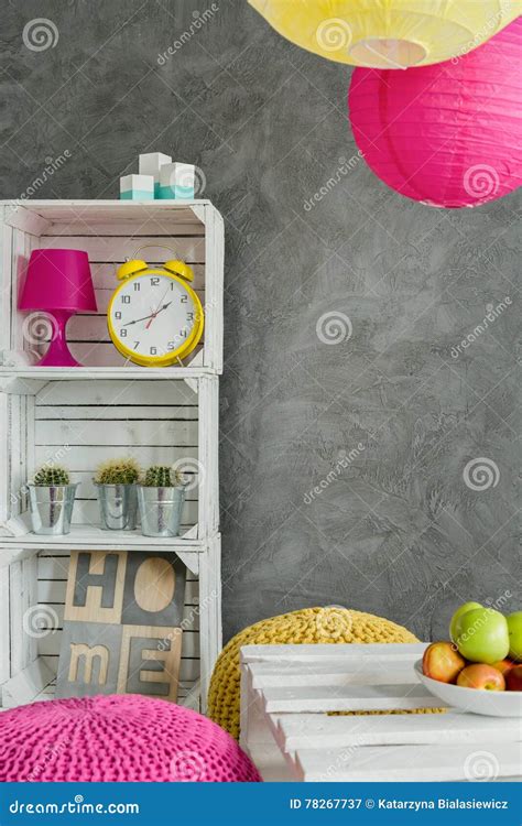 Energetic Colors in a Grey Flat Stock Image - Image of room, stylish: 78267737