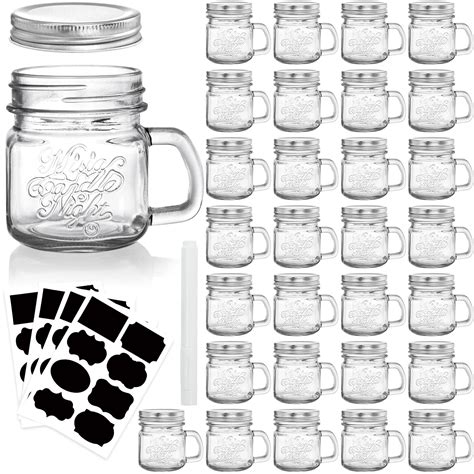Buy DEAYOU 30 Pack 8 OZ Glass Mason Mugs with Silver Screw Lids, Small Mason Cups with Handles ...