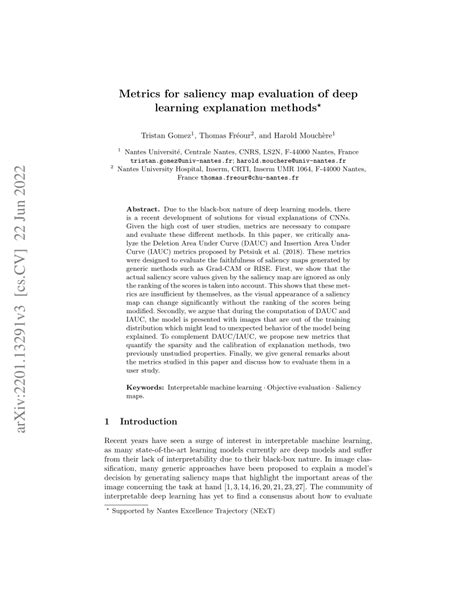 (PDF) Metrics for Saliency Map Evaluation of Deep Learning Explanation Methods