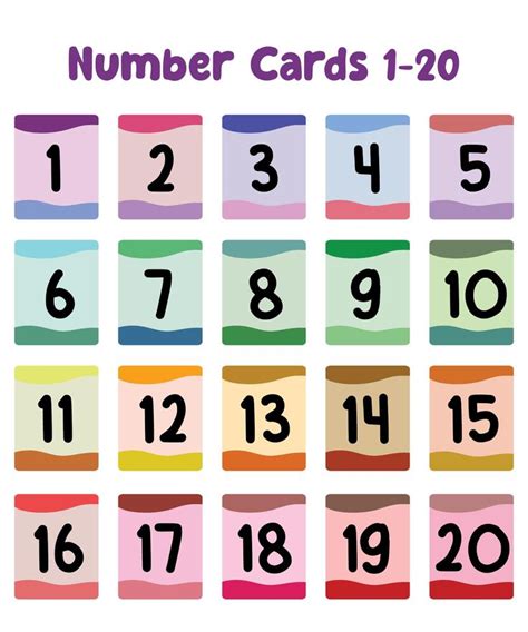 the number cards are numbered in different colors