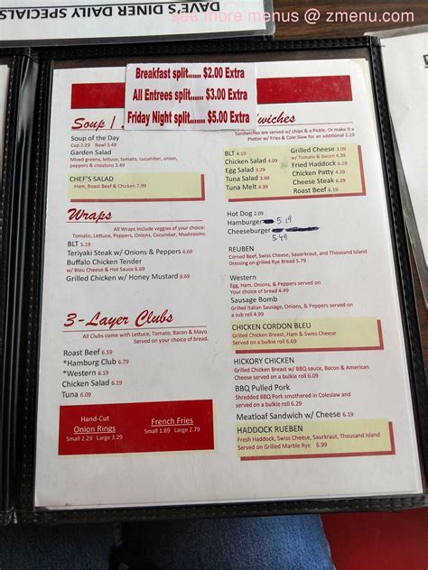 Menu at Dave's Diner restaurant, Gardiner