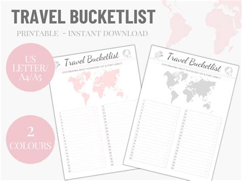 Travel Bucket-List Printable Download Wanderlust List | Etsy