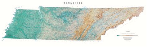 Tennessee Topographical Wall Map by Raven Maps, 21" x 65"