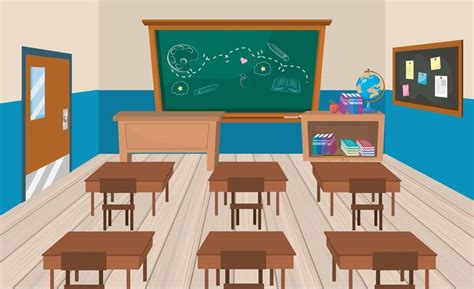 education classroom with desks and books with blackboard 688033 Vector ...