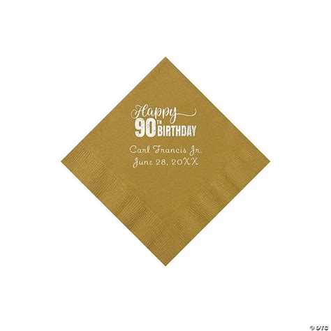 Gold 90th Birthday Personalized Napkins with Silver Foil - Beverage ...