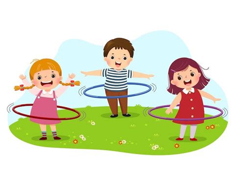 Premium Vector | Cartoon of kids playing hula hoop in the park