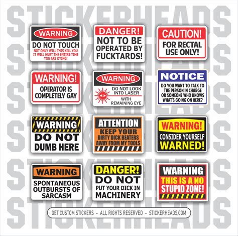 Funny WARNING Stickers - warning 12 Pack Stickers – Stickerheads Stickers