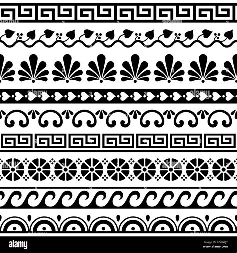 Greek key pattern, waves and geometric seamless vector design set ...