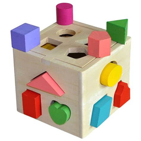 TureClos 13 Holes Children Educational Box Wooden Building Blocks Toddler Geometric Pairing Toys ...