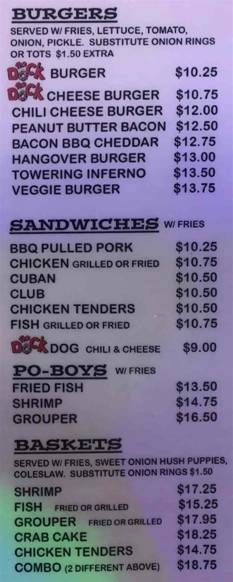 The Dock Menu, Pensacola Beach, FL