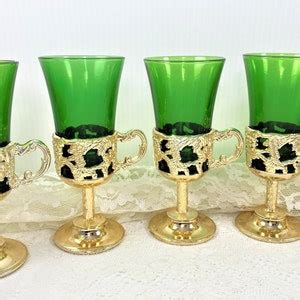 Vintage Aperitif Glasses Set of 6 Encased in Ornate Gold Plastic ...