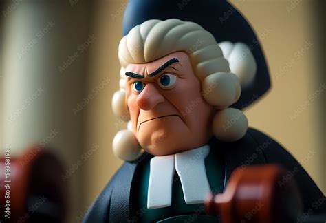 Cartoon character judge with a judge gavel in courtroom. Angry cartoon ...