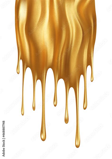 Realistic gold paint drip isolated on white background. Dripping ...