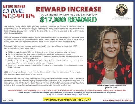 $17,000 reward offered in death of Arvada woman killed by large rock thrown through windshield ...