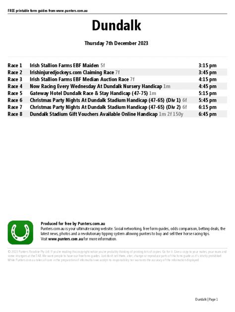 Fillable Online Dundalk Printable Form Guide - Thursday 7th December 2023. FREE Printable Horse ...