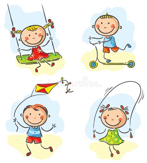 Kids Outdoor Games And Activities Stock Vector - Image: 44631556