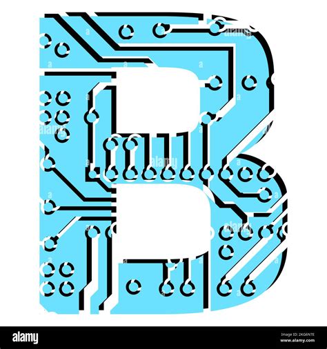 Latin digital letter B perforated with PCB circuit board tracks isolated on white. Colored ...