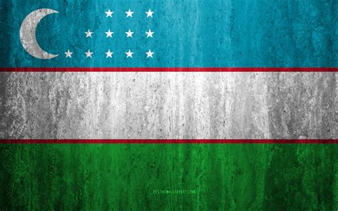 Download wallpapers Flag of Uzbekistan, 4k, stone background, grunge ...