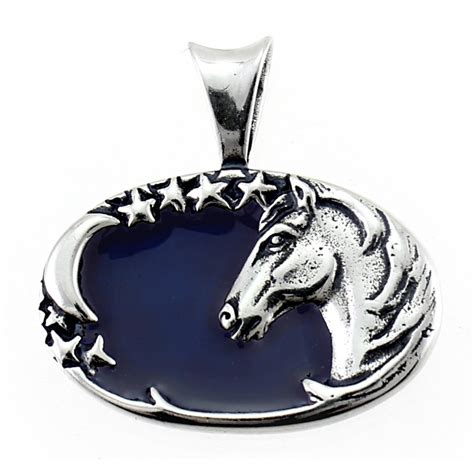 Sterling Silver Oval Horse Pendant with Enamel - jewelry.farm