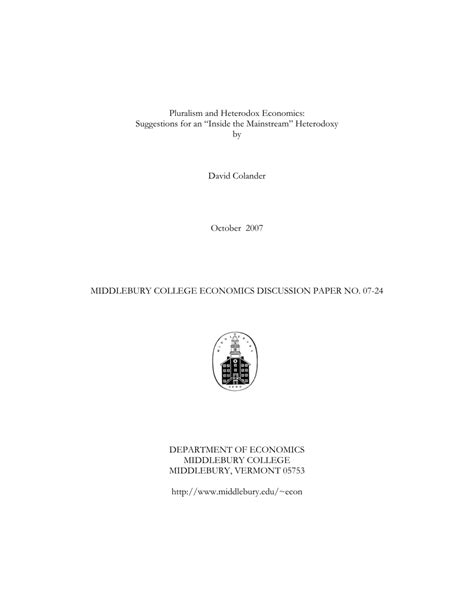 (PDF) Pluralism and Heterodox Economics: Suggestions for an “Inside the ...