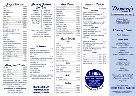 Menu at Downey’s Fish & Chips fast food, Seaham