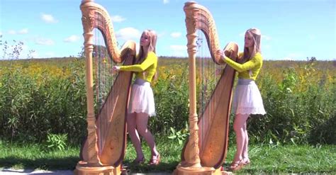 See The 2 Twins With Harps In A Field? When They Begin To Play, My Heart SOARED! | LittleThings.com