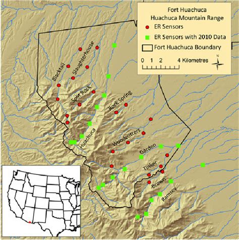 Site map of Fort Huachuca in the Huachuca Mountains, south ‐ eastern ...