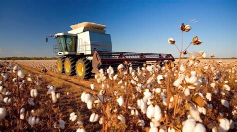 Premium AI Image | Harvesting cotton on the field with a combine ...