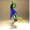 Glass Hanging Hummingbird and Blue Flower Ornament - GlassLilies.com