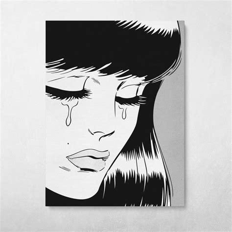 Black & White Crying Girl Vintage Comic Cartoon Pop Art Wall Art