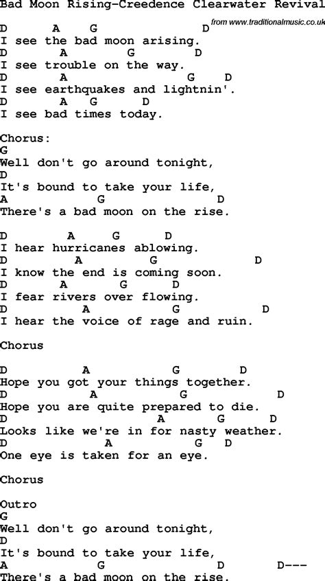 Protest song: Bad Moon Rising-Creedence Clearwater Revival lyrics and ...