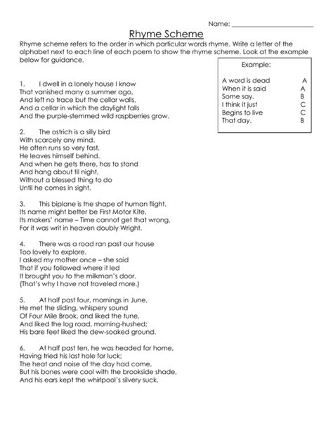 Rhyme Scheme Worksheet