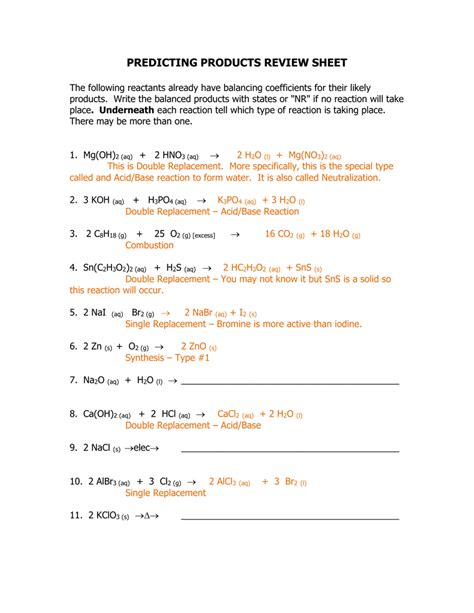 Predicting Single Replacement Reactions Worksheet Answers