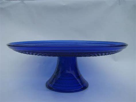 sapphire blue Wexford pattern glass cake stand plate without cover