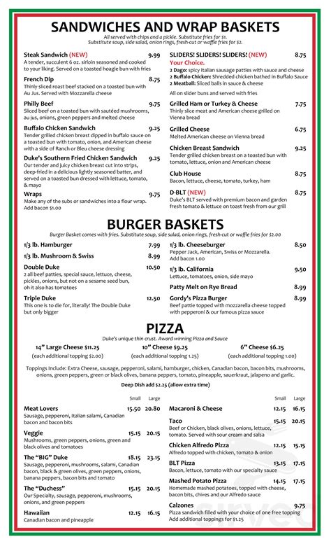 Dukes Pizza-Pub-Grill menu in Oakdale, Minnesota, USA