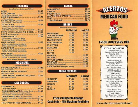 Alertos Mexican Food Menu, Menu for Alertos Mexican Food, Stanton ...