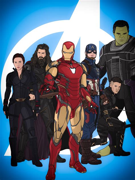 Finished my digital drawing of the original six Avengers (as appeared ...