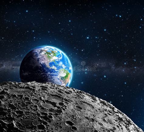 Views Of Earth From The Moon Surface Stock Illustration - Illustration: 49926608