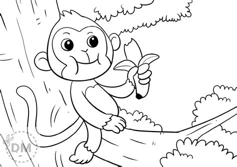 free printable coloring page cute monkey eating banana Fun Activities For Kids, Monkey, Coloring ...