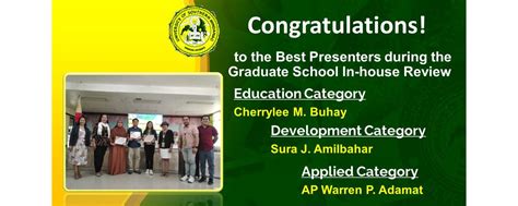 Graduate School Recognizes Best Presenters During In-house Review – University of Southern Mindanao