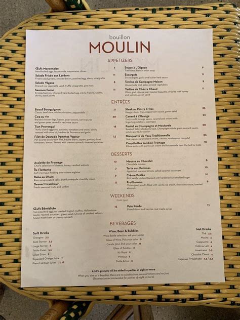 Menu at bouillon MOULIN pub & bar, Newport Beach