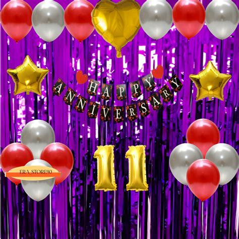 UNGU Happy Anniversary Banner Balloon Decoration Set Purple Curtain Backdrop SIMPLE Wedding ...