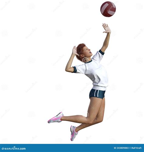 3D-Illustration of an Isolated Volleyball Girl Spiking the Ball Stock ...