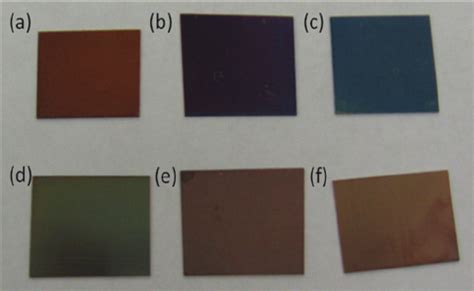 (Color online) Colors of copper oxide films. (a) gold-brown, (b ...