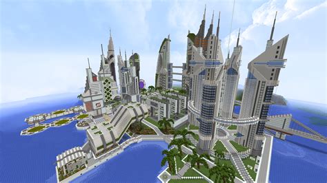 Futuristic green city : r/Minecraft