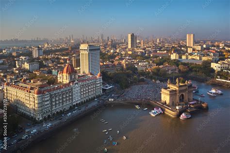 Mumbai ocean line and gate of India, aerial drone view Stock Photo | Adobe Stock