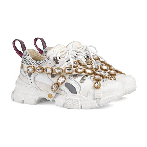 Gucci Low-top Sneakers Flashtreck Calfskin Canvas Logo Swarovski White - Save 40% - Lyst