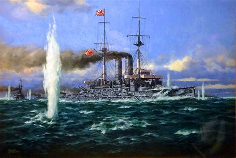 Japanese flagship Mikasa at the Battle of Tsushima, Russo-Japanese War | War art, War, Naval