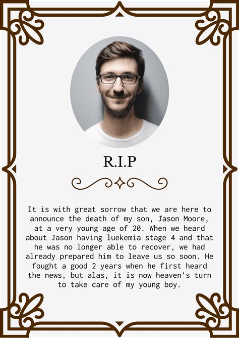 Rest In Peace Death Announcement Template