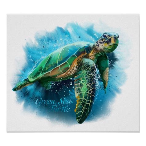 Green Sea Turtle Poster | Zazzle | Turtle watercolor, Sea turtle watercolor, Sea turtle art